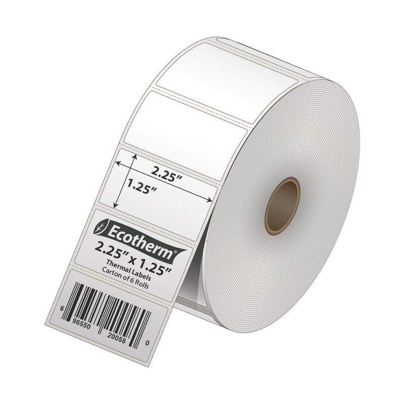 Ecotherm 2.25" x 1.25" Thermal Labels | 6 Rolls | 12600 Labels | fits Zebra, Munbyn, Rollo, Godex, Arkscan, iDPRT, Offnova Thermal Label Printers and More | Blank White Adhesive Stickers by Ecotherm - Image 2